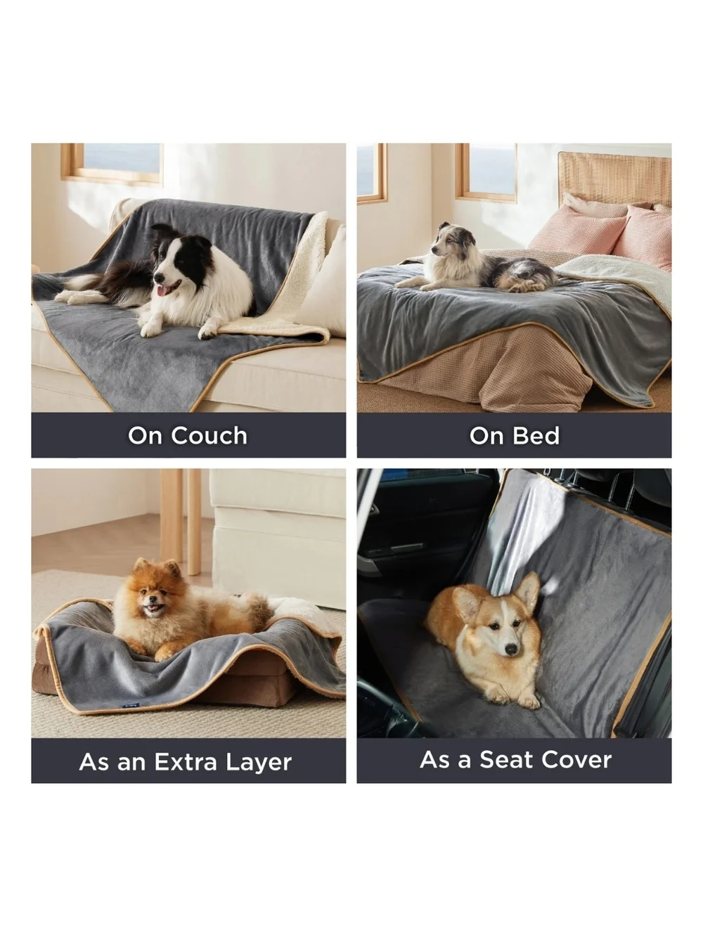 Bedsure Gray & Cream Reversible Sherpa Pet Blanket